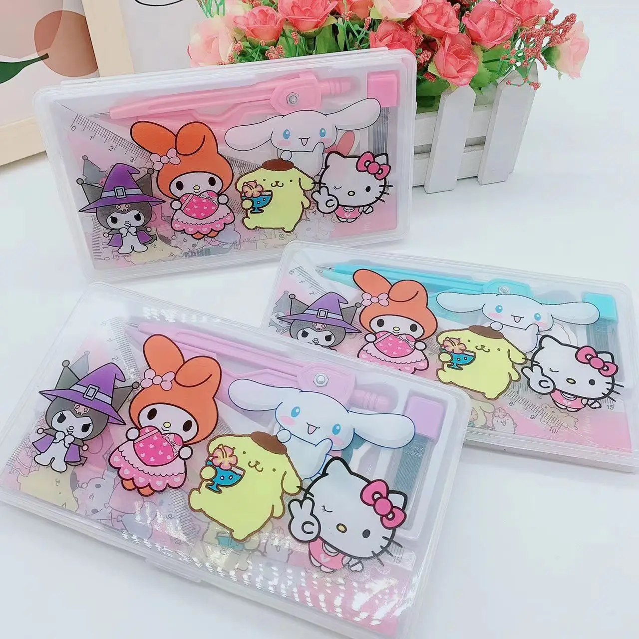 7Pcs/set Sanrio Ruler and Compass Sets Hello Kitty Students Stationery  Refill Eraser Office Supplies Exam Draw Tools Plastic - AliExpress