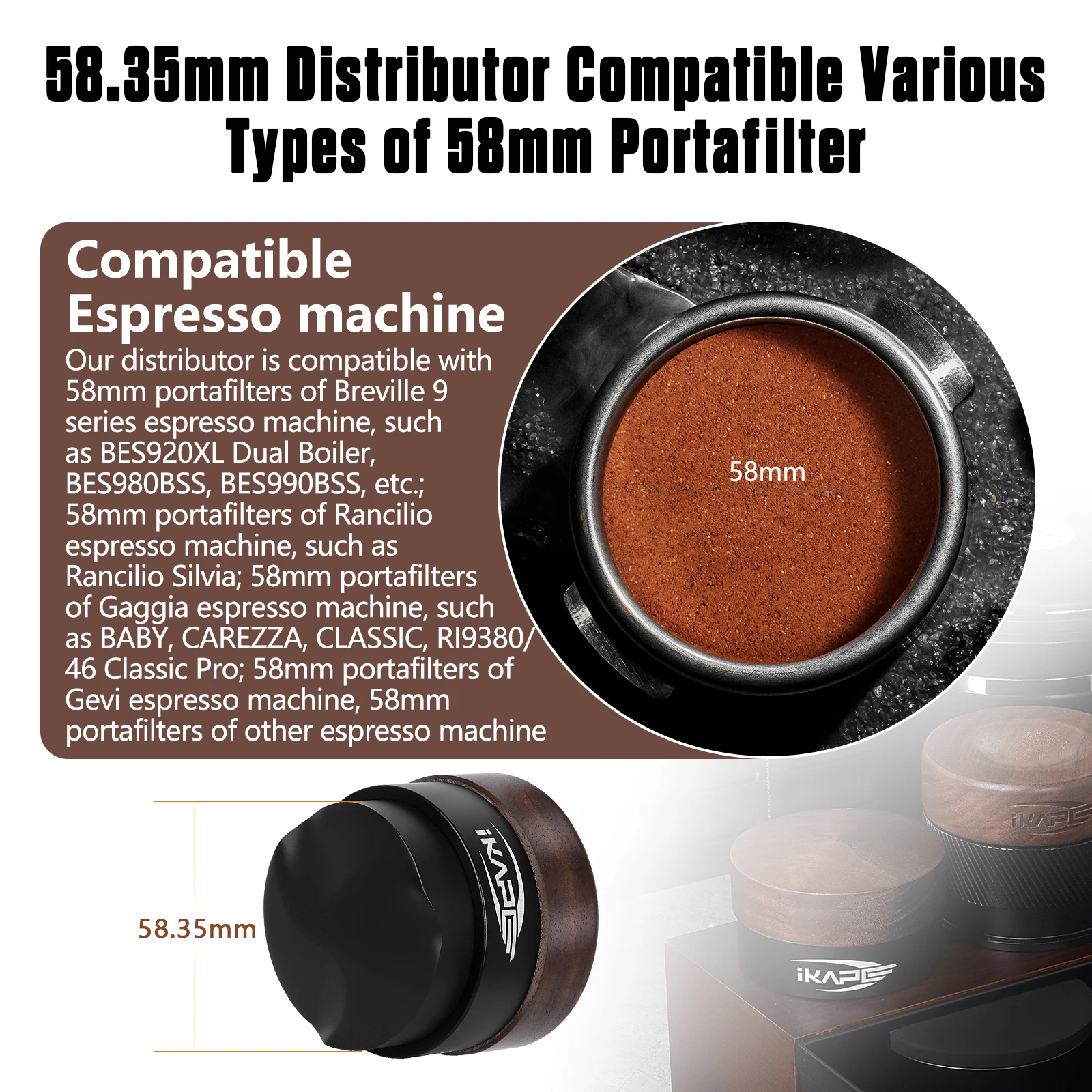 Espresso Tamper Station In Legno Di Noce Per Filtri 51 Mm E