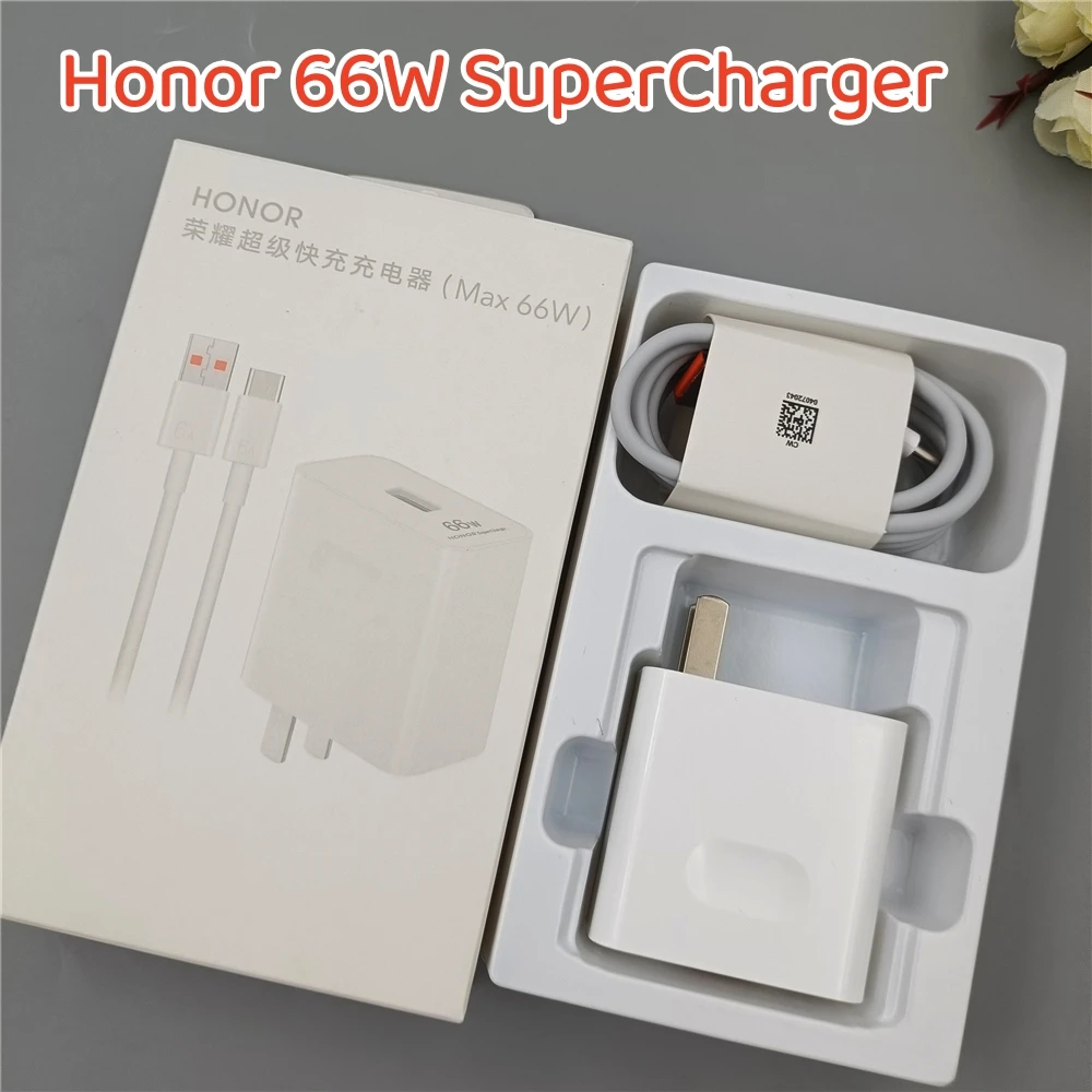 Caricatore HONOR SuperCharge Originale 66W Con Cavo USB-C 6A - Compatibile Honor 200, Magic6 Pro, Pad 9 E Altri