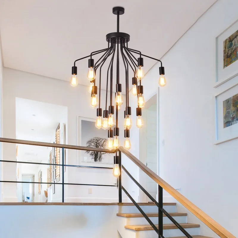 

Modern stair lamp long chandelier American loft living room headlight villa building creative simple retro chandelier
