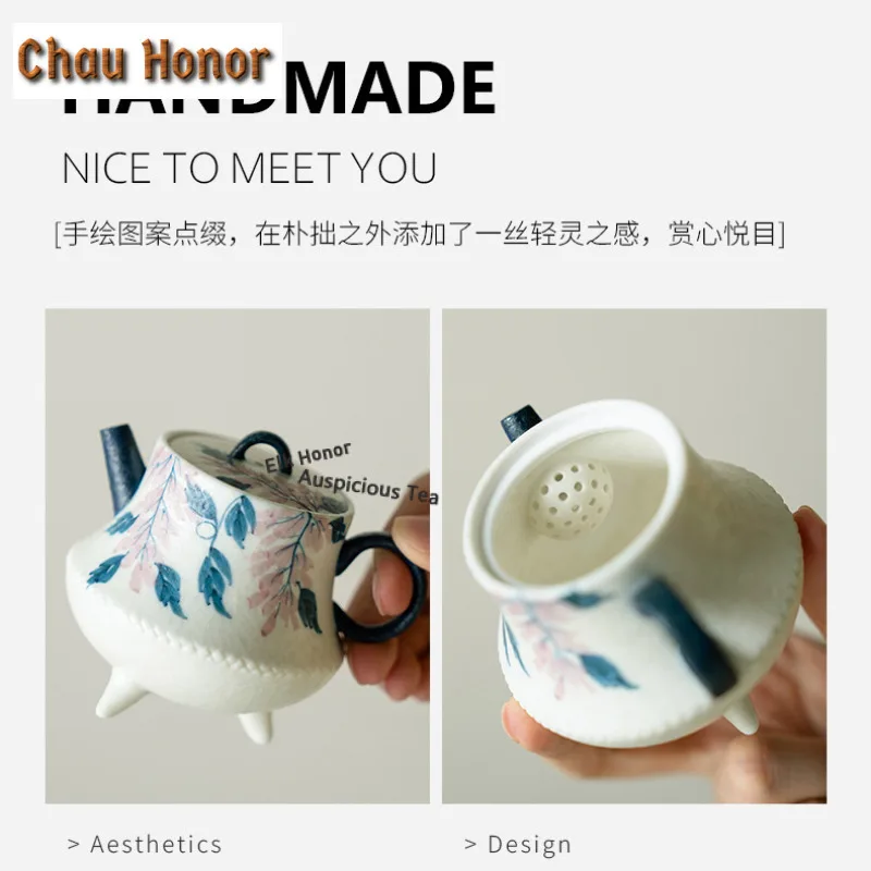 125ml Hand-painted Wisteria Flower Teapot Handmade Tea Infuser Pot Tea Brewing Kettle with Ball Hole Drinkware Decoration Gift