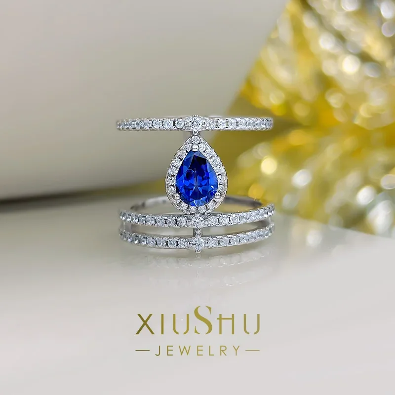 Desire Water Drop Index Finger Ring Moda Donna Personalizzato Advanced Sense Sapphire 925 Sterling Silver