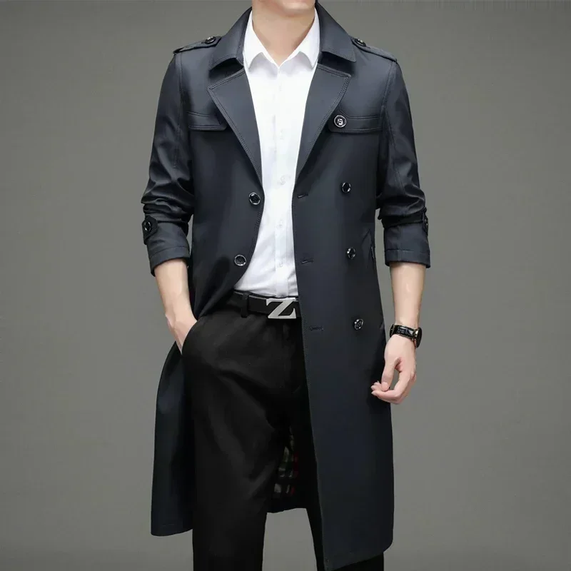 Long Man Trench Coat Autumn High End Business British Party Windbreaker Jacket Trend Versatile Suit Collar Male Top Streetwear