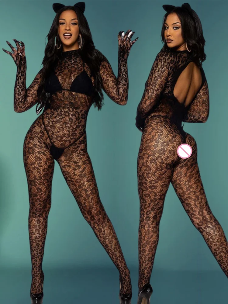 Women Underwear Crotchless Teddies Bodysuit Sexy Lingerie Mesh Backless Open Bra Bodystockings Erotic Bodysuits Porn Leopard women underwear,sexy lingerie,latex bodysuit