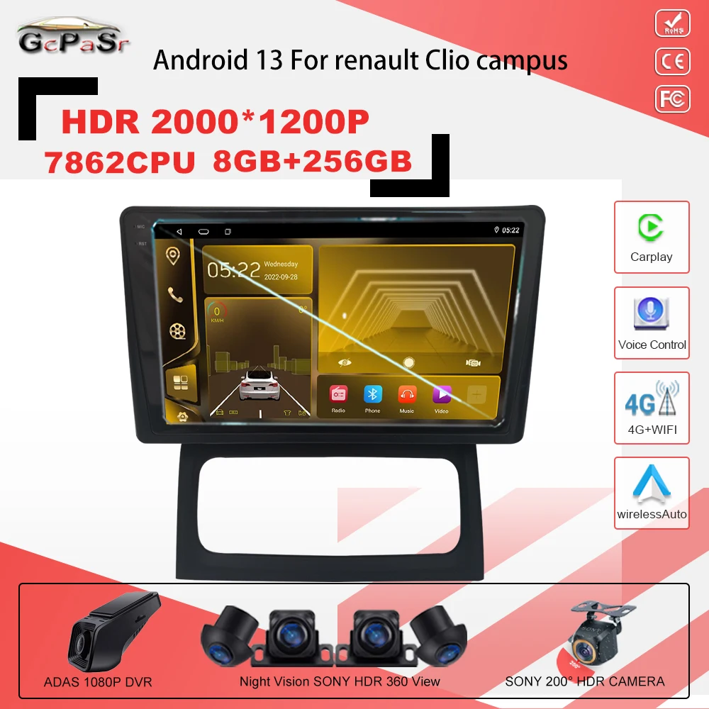 

Car DVD Radio For renault Clio campus Android 13 Multimedia Video Player Navigation GPS Stereo Video Player No 2din dvd 7862CPU