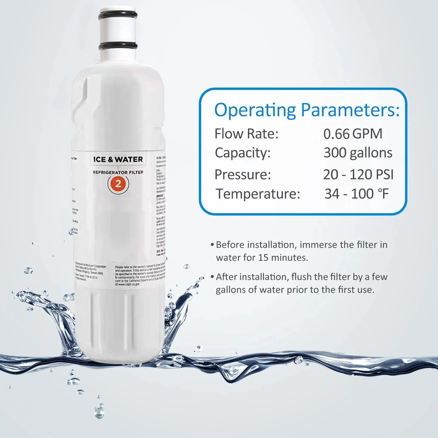 Replace Refrigerator Water FilterFor whirpool Water filter 2,EDR2RXD1 W10413645A WRF989SDAB