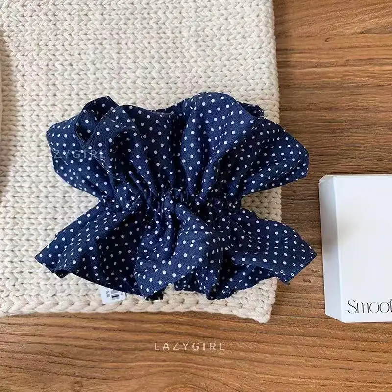 1PC Navy Blue Polka Dot Bow Scrunchie, Cute Large Hair Tie for Women, Sweet Hair Accessory for Daily Wear and Beach Style