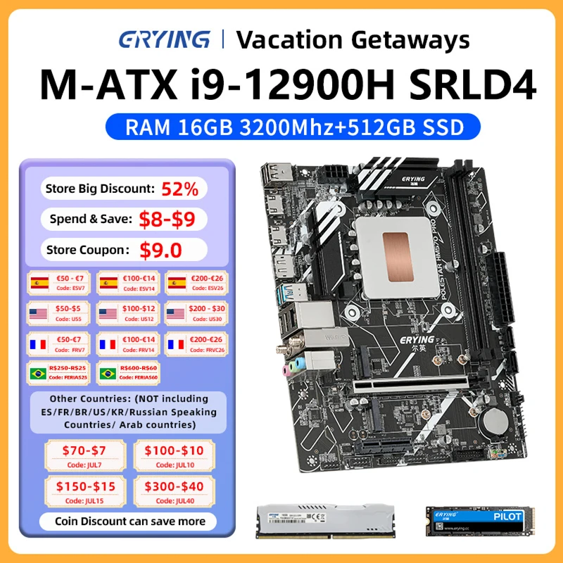 ERYING Gaming PC Motherboard with Onboard CPU Core i9 Kit Core SRLD4 i9
