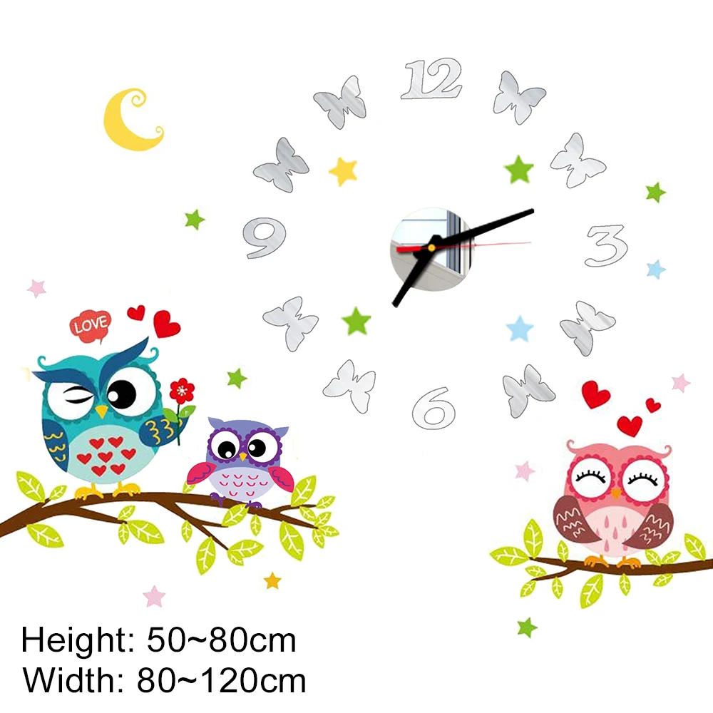 2022 Children'S Room 3D Diy Wall Clock Modern Home Decoration Owl  Art Sticker Decal Acrylic Quartz Watch Living Wall Clocks 