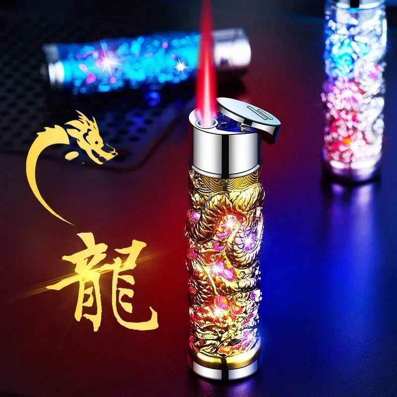 Chinese Zodiac Element, Divine Dragon, Personalized Relief, Colorful Flashing Dragon Pillar, Windproof Red Flame Lighter