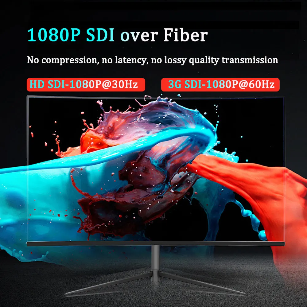 HD/3G SDI Fiber Converter 1080P 30/60Hz Fiber Optical Transceiver with Loop Output Tally RS485 20KM LC Optical Extender