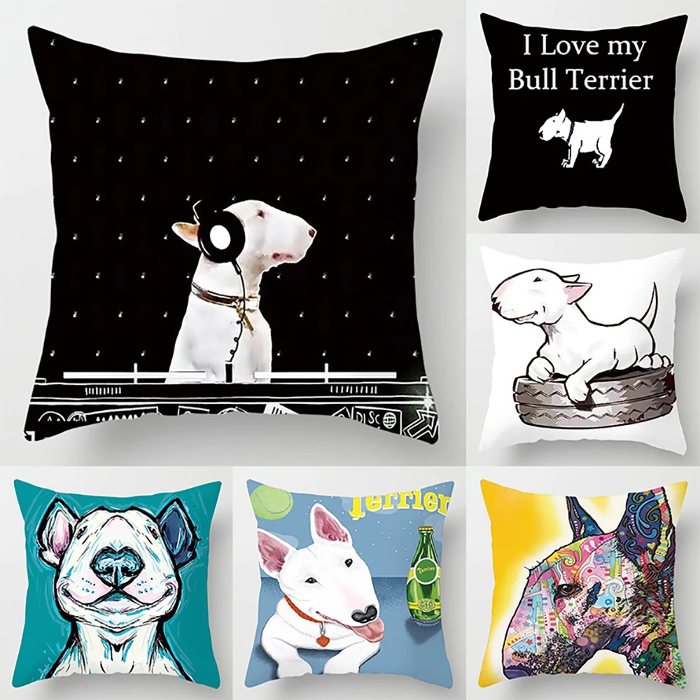 

Cartoon Bull Terrier Series Pillow Gift Home Office Decoration Pillow Bedroom Sofa Car Cushion Cover Funda de almohada