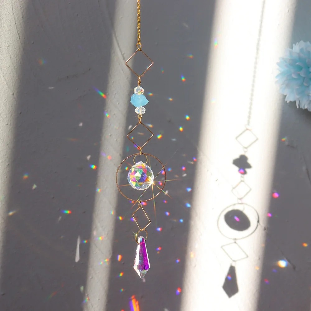 Prism Sun catcher Hanging Bead Crystals Wind Chime Pendant Moon Rainbow Catcher Chase Window Curtain Chandelier Home Decor