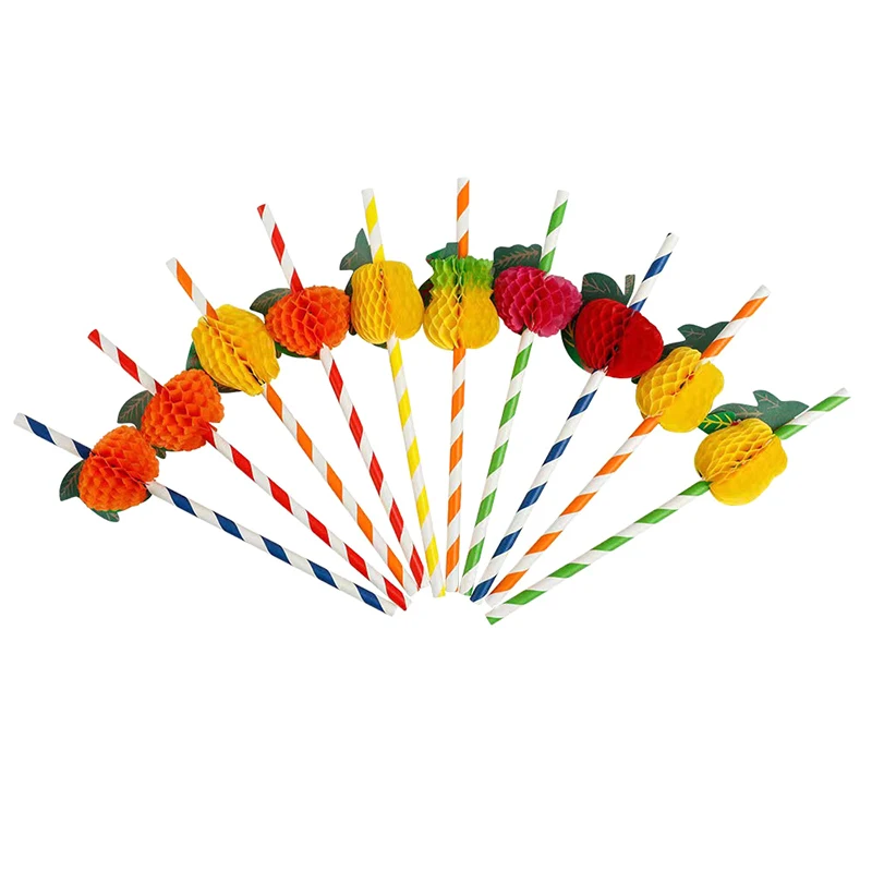 50pcs/lot 20cm 3D Fruit Cocktail Straws Paper Straws Umbrella Drinking Party Bar Decoration Party Supplies Color Assorted