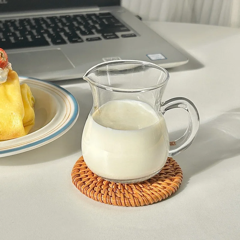 כוס חלב מיני מזכוכית בסגנון יפני, כוס קפה מרוכז, כוס לאטה איטלקית עם פייה, קנקן חלב קטן, קפה מוכן ביד