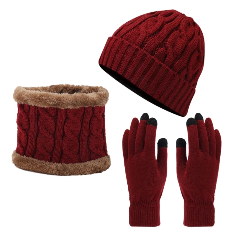 3 pçs mulher homem chapéu luvas pescoço gaiter conjunto inverno malha gorro outono quente adulto pescoço gaiter luvas chapéu