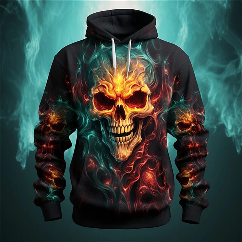 2024 Nueva sudadera con capucha 3D con estampado vintage de calavera para hombre, sudadera con capucha de gran tamaño, ropa de hip hop para hombre, sudaderas con capucha para niños