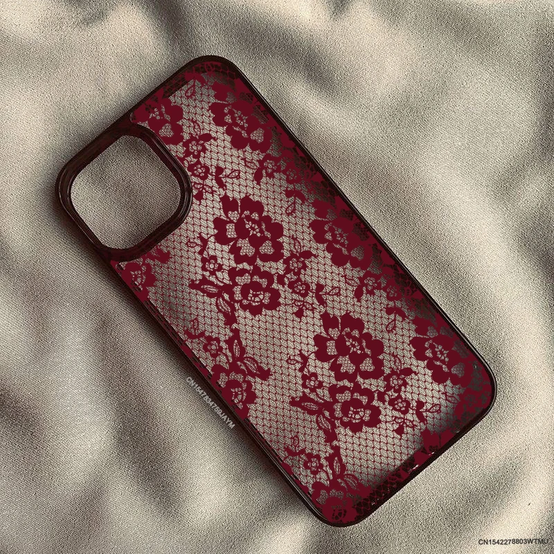 รูปสินค้า เคสโทรศัพท์ลายดอกไม้ลูกไม้สีขาว หรูหรา ใส ทนทาน