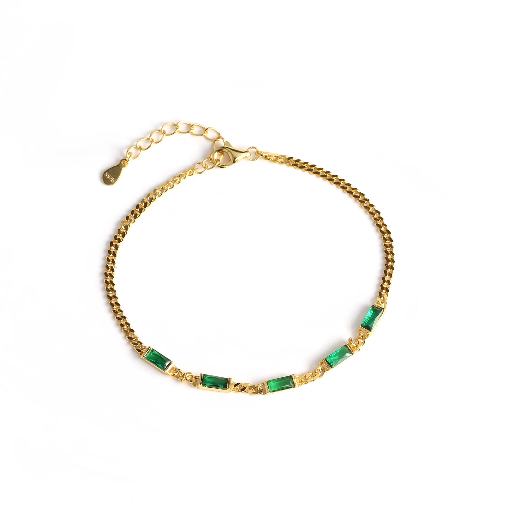 

925 Sterling Silver Baguette Cubic Zirconia Women's Bracelet Fine Jewelry Free Shipping Stone Color of Your Choice