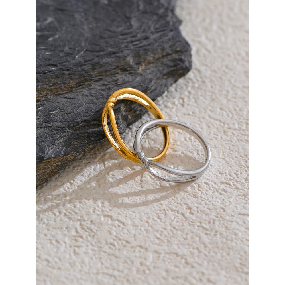 Yhpup Minimalist Stainless Steel Metal Geometric Thin Twist Fashion Ring for Women Water Resistant Chic Jewelry Wholesale 2
