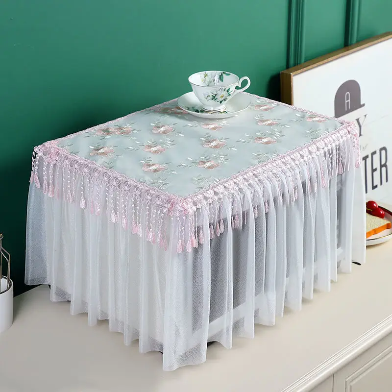 Lace Microwave Oven Cover Universal Breathable Full Covered Washable Double-layer Cloth Oil Proof Dust-proof Oven Cover ZC822