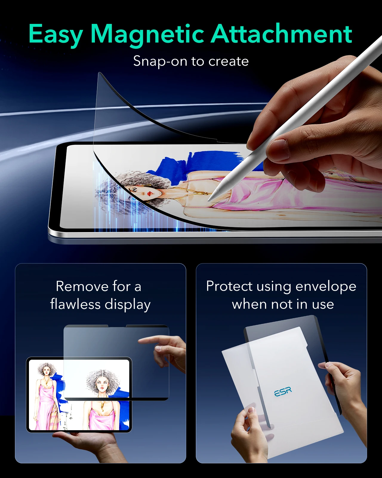 Magnetic Paper Screen Protector voor iPad Air 13 inch M2 2024/M3 2025, Matte Schermbeschermer voor Schrijven Tekenen, Anti-glare, Anti-vingerafdruk, Eenvoudige Installatie, Verwijderbaar/Herbruikbaar