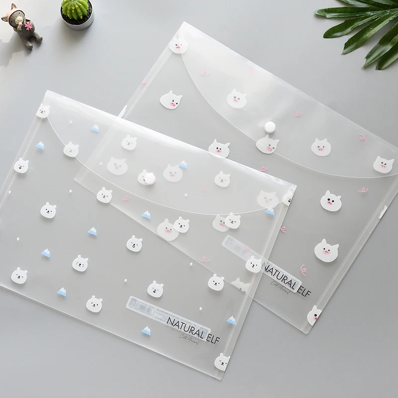 A4 단추 문서 가방, 예쁜 PP 투명 폴더, 사무실 종이, 정리함 파일 보관 가방, 도매, 신제품 문구, 4 개/로트