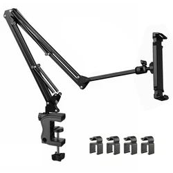 360° Rotating Tablet and Phone Stand with Adjustable Aluminum Arm (Black)