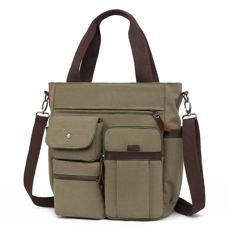 Unisex handbag with detachable shoulder strap and zipper - retro style men's and women's crossbody bag, multifunctional travel b