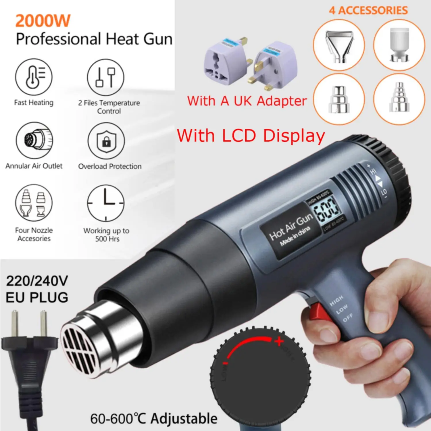 Hot Air Gun,Heat Gun EU PLUG Heat Gun Industrial Thermoregulator Soldering Hot Air Gun Dryer Fan Thermal Blower Plastic Welding Thermal Decapper