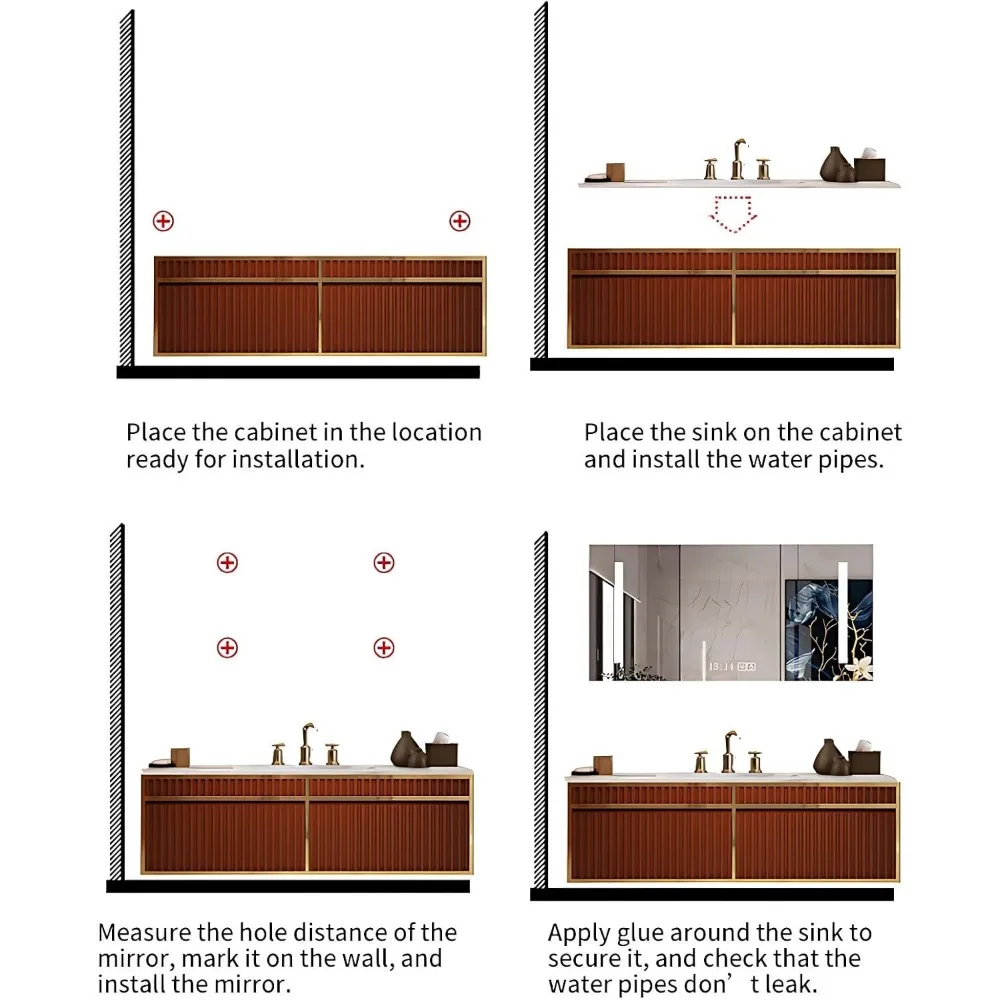 Solid Wood Bathroom Dresser Set - Floating Bathroom Dresser with Sink, Smart LED Anti-Fog Mirror Cabinet, Large Capacity Cabinet 5