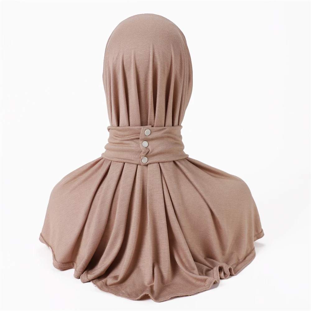 Ready To Wear Instant Hijab Strecthy Cotton Jersey Hijab Cap Scarf For Women Muslim Plain Headscarf Headband With Snap Bandana 5