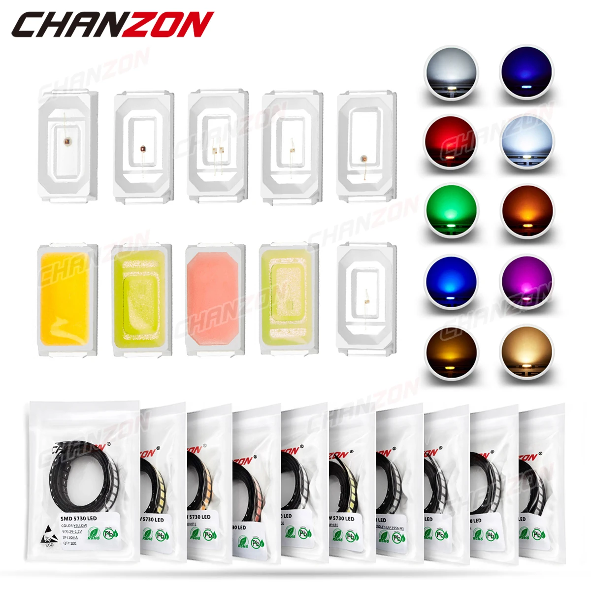 5730 5630 SMD LED 다이오드 칩, 따뜻한 화이트, 레드, 그린, 블루, 옐로우, 오렌지, UV, 퍼플, 핑크, DIY PCB 발광 램프, 0.1W, 0.2W, 0.5W, 100 개