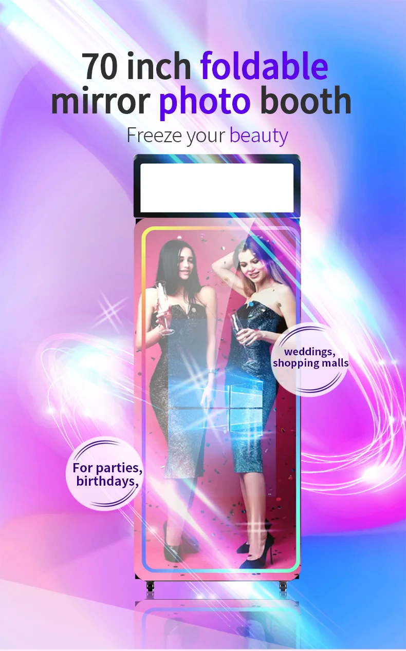 21.5 inch Photo Booth Mirror RGB LED Lighting Selfie Magic Oval Mirror Photo Booth With Camera and Printer Touch Screen