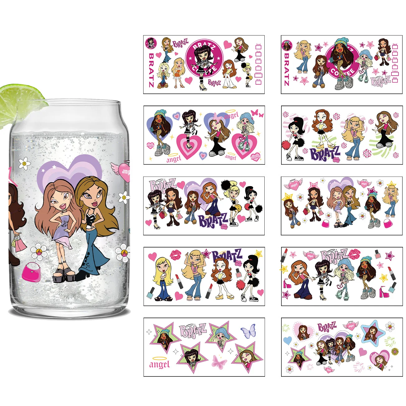 Rock band girl series Easy peel waterproof DIY Decals 3D transfers uvdtf crystal stickers 16oz uv dtf cup wraps for Glasses