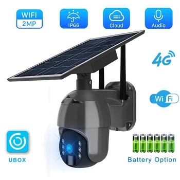 UBOX 4G 솔라 PTZ 야외 IP 카메라, 2MP 감시 카메라, 컬러 나이트 비전, 양방향 오디오, PIR 인간 감지 태양 카메라