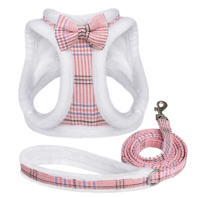 Winter Warm Pet Dog Harness Leash Set Soft Fur Padded Puppy Cat Harness Vest Thick Dogs Vest For Small Medium Dogs Chihuahua Pug 2