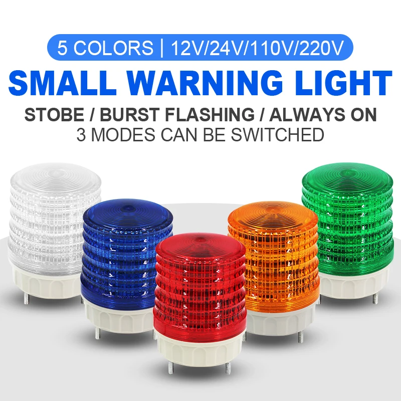 Small LED Warning Light 12v 24v 220v Light Always on Strobe Flashing