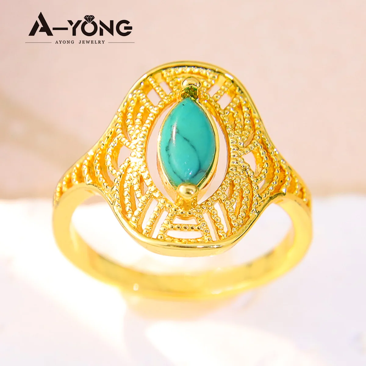 Ayong Türkis Gold Farbe Eheringe 18 Karat Kupfer vergoldet Vintage Schmuck Äthiopien Dubai Nahost Frauen Party Geschenke – Detail 11