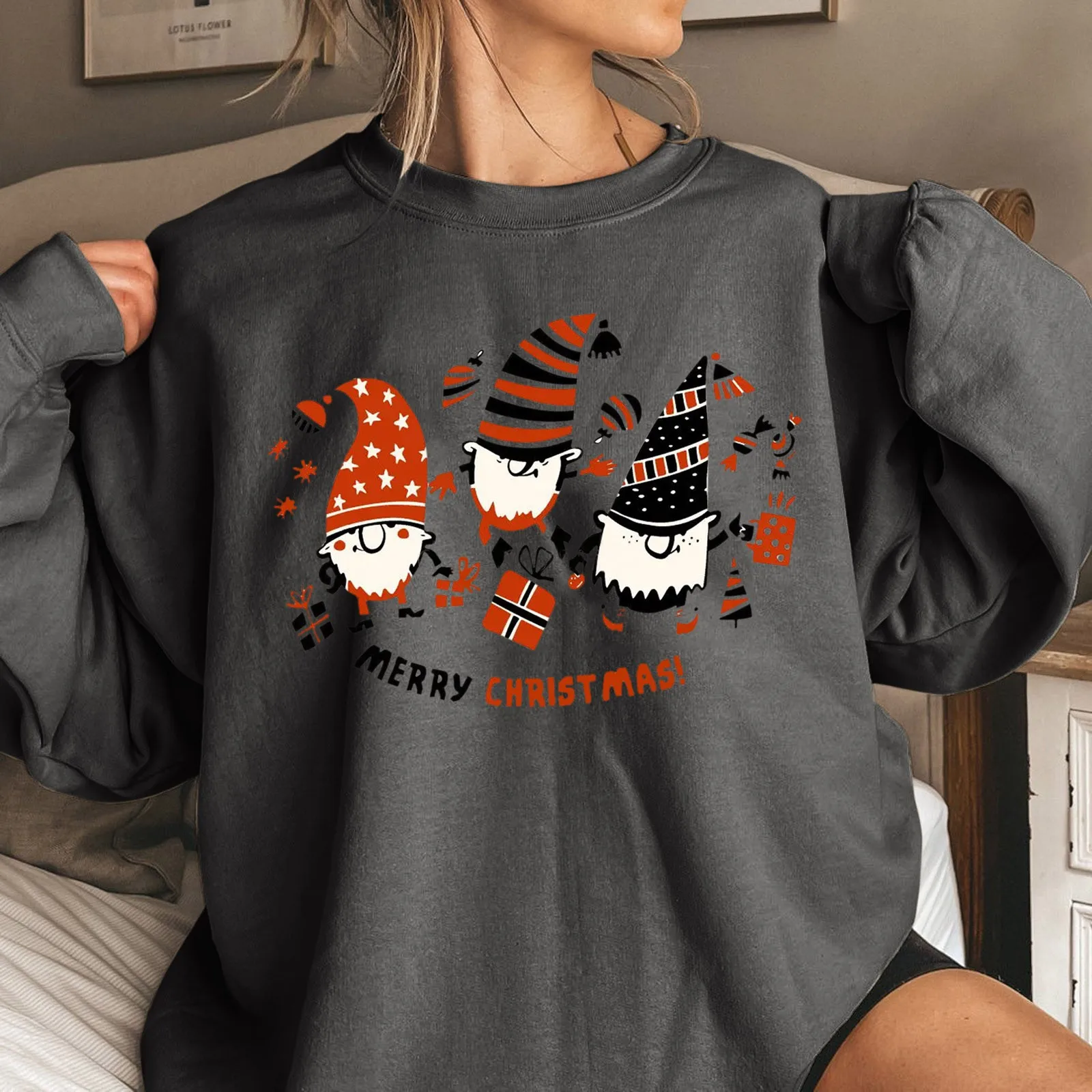 

Easy Fall Outfits Womens Christmas Printed Crew Neck Pullover Loose Long Sleeved Hoodie Little House