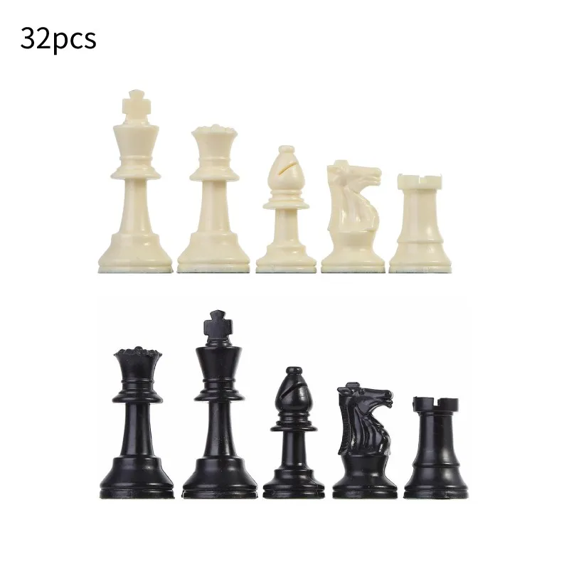32Pcs 16 Black & 16 White Resin International Chess Pieces Set No Checkerboard 