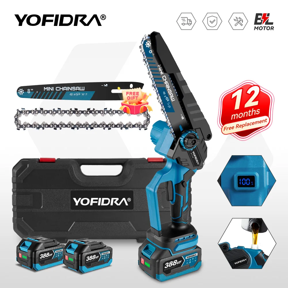 YOFIDRA Serra Elétrica Brushless 8 Polegadas Sem Fio Recarregável Poda Marcenaria Jardim Ferramenta Compatível com Bateria Makita 18V Pino