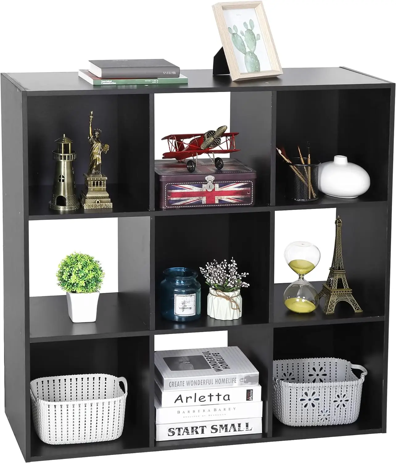 

9 Cube Open Shelf Bookcase 3 Tier Bookshelf Wood Cabinet Storage Organizer Display Shelves with 5 Removable