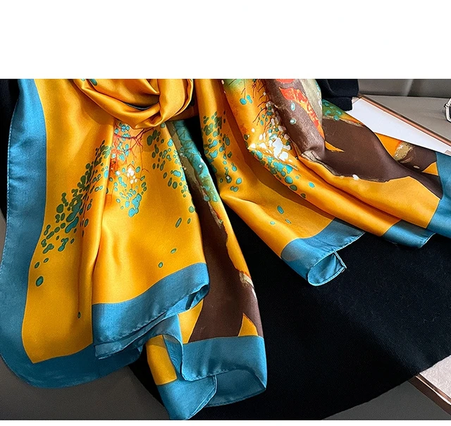 Luxury Silk Scarves for Women Designer Tree Print Shawl Long