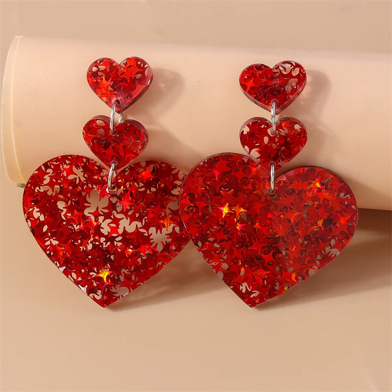Aihua Glänzende glitzernde rote Herz-Ohrringe für Frauen, romantische Freundinnen, Braut, Hochzeit, Party, Schmuck, Valentinstagsgeschenke
