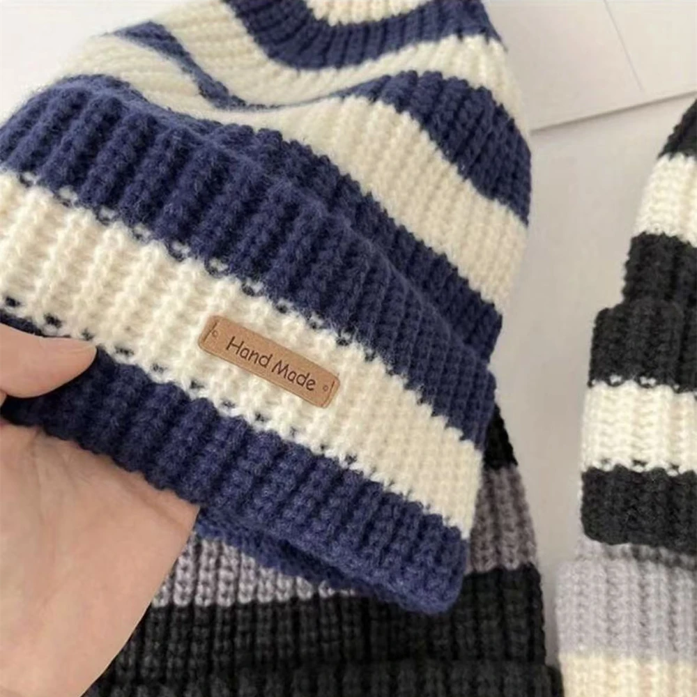 Hot Sale Women Slouchy Winter Hat Fashion Stripe Stitching Y2K Beanie Hat Soft Knit Hats Female Outdoor Streetwear Cap