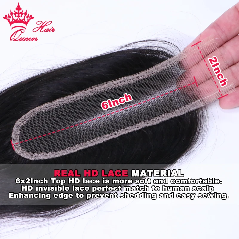Фото Queen Hair Real HD 2x6 Deep Part Pre Plucked Small Knots Closure Invisible Melt Skin 100% Human Raw Hair Straight / Body Wave №3