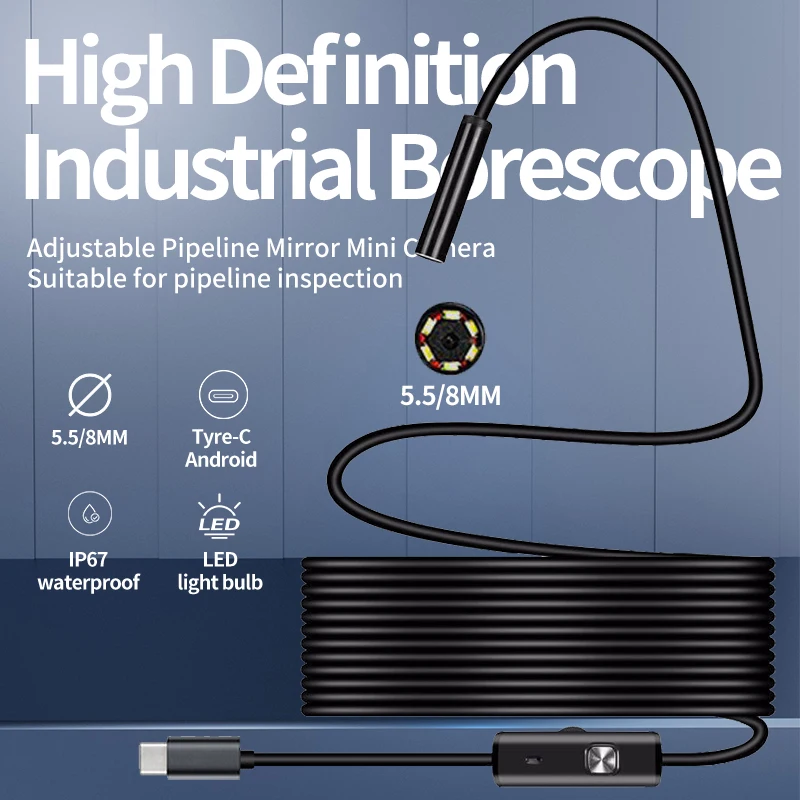 Type-c Android Endoscope Camera 7.0mm Hard Cable PC Android Phone Endoscope Pipe Type C Borescope Inspection Mini Camera 1