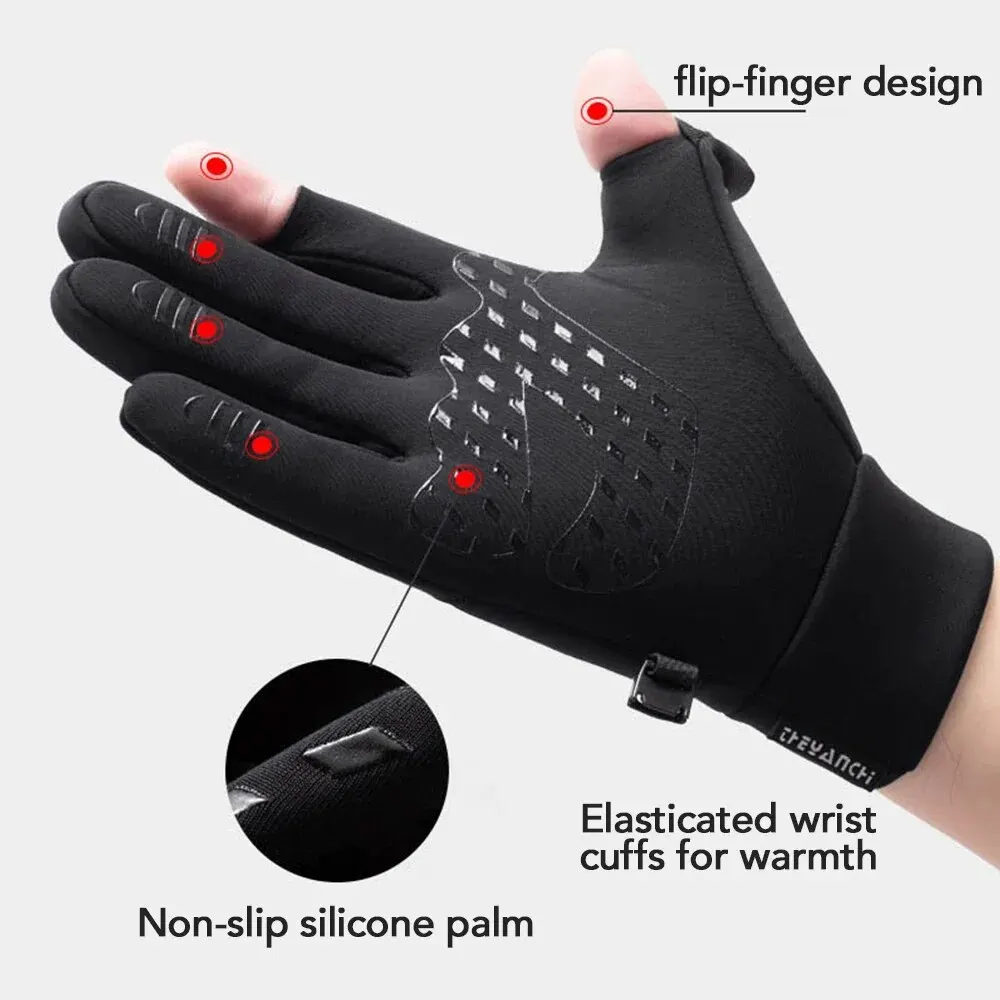 Winter Fishing Gloves 2 Finger Flip Waterproof Windproof Photograph Men Women Warm Protection