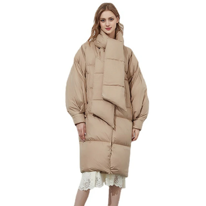 

2022 Fashion Women Winter Coat Sweet Girls Warm Parkas Space Cotton Thick Sustans Long Coat with Scarf Overcoat Casual Pockets